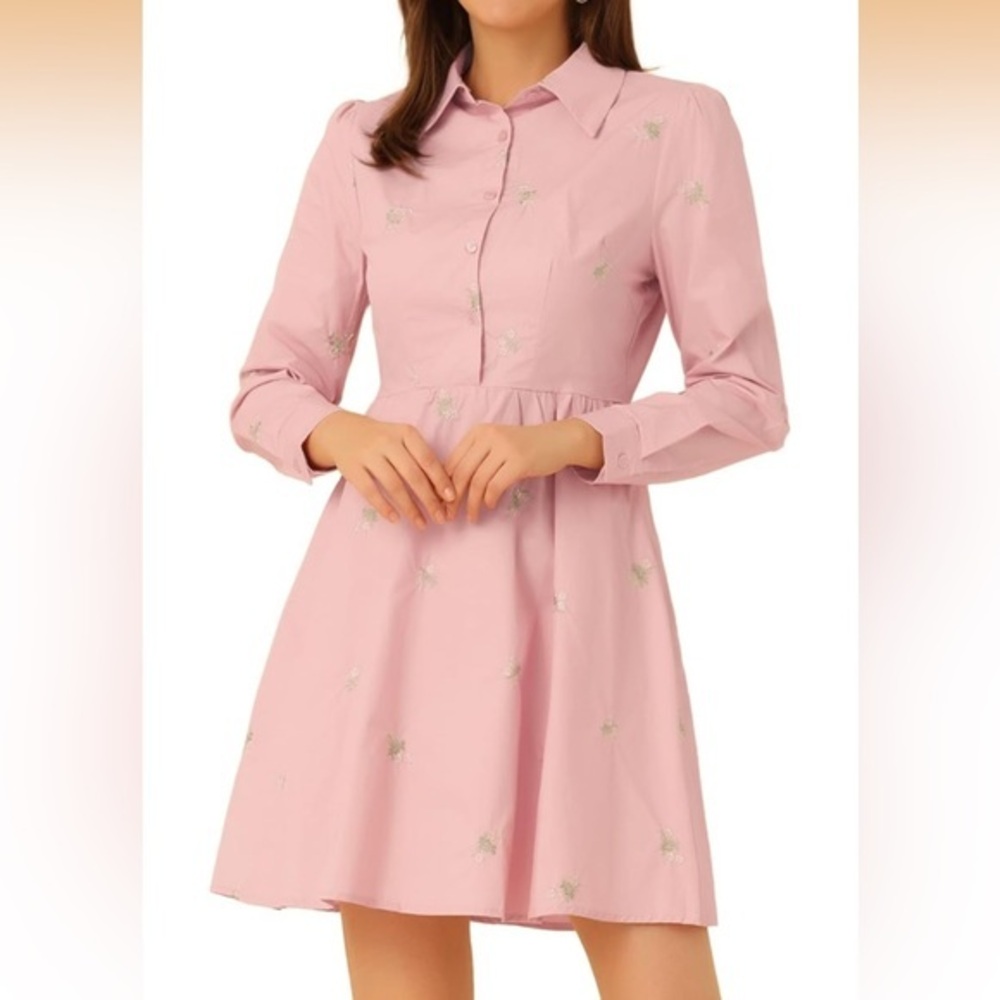 EUC Allegra K Pink Floral Long Sleeve Dress Size XL